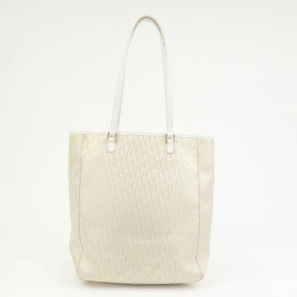 Christian Dior Trotter Canvas Leather Tote Bag Gold White 05Ru0034