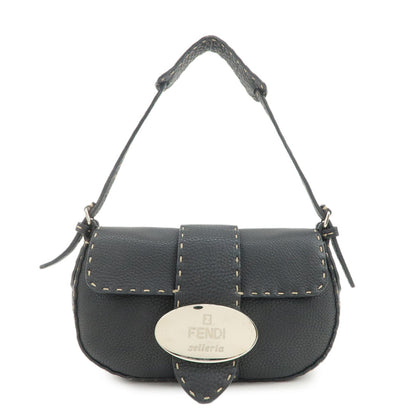 FENDI Seleria Leather Hand Bag Shoulder Bag Black 8BR430
