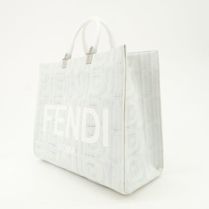 FENDI Leather Sunshine Medium 2Way Tote Bag Hand Bag White 8BH386