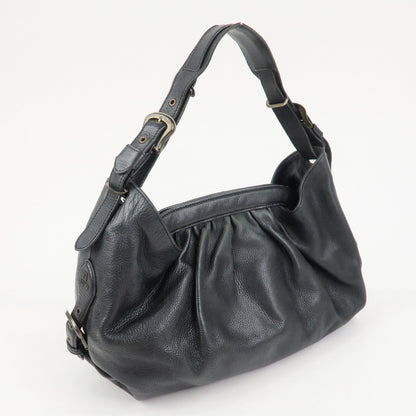 FENDI Logo Leather Shoulder Bag Tote Bag Black 8BR579