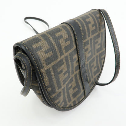 FENDI Zucca PVC Leather Canvas Shoulder Bag Brown Black