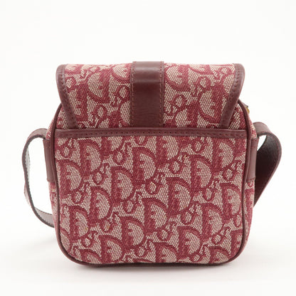 Christian Dior Trotter Jacquard Leather Shoulder Bag Burgundy