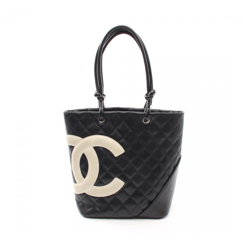 Chanel Cambon Medium Leather Black White Silver Tote Style