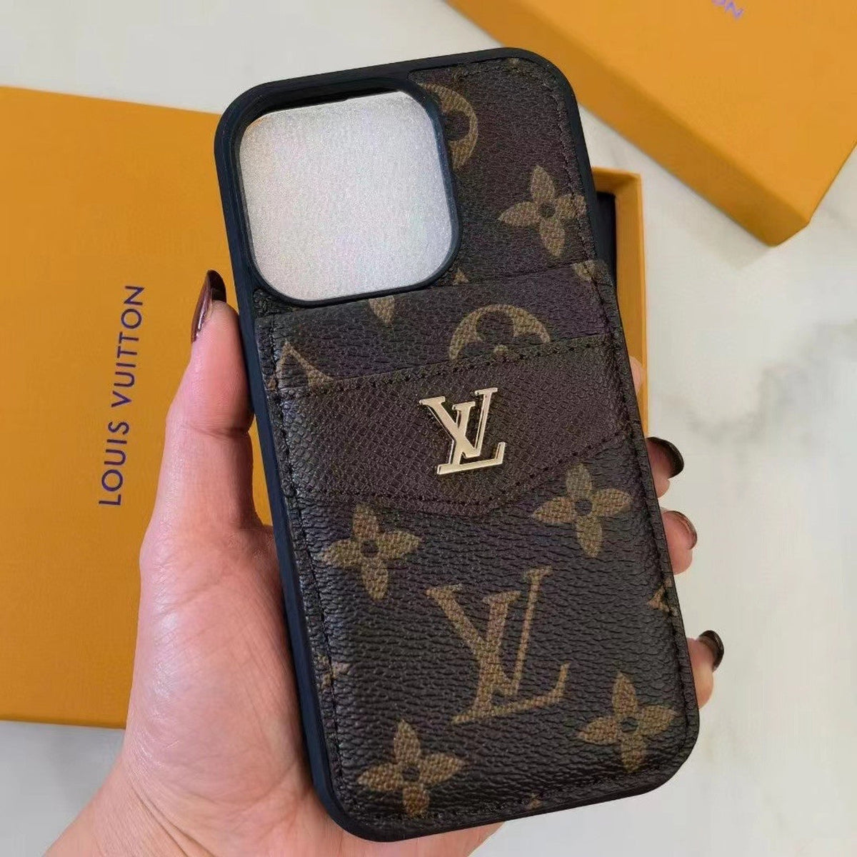 Luxury LV Monogram Wallet iPhone Case with Card Holder