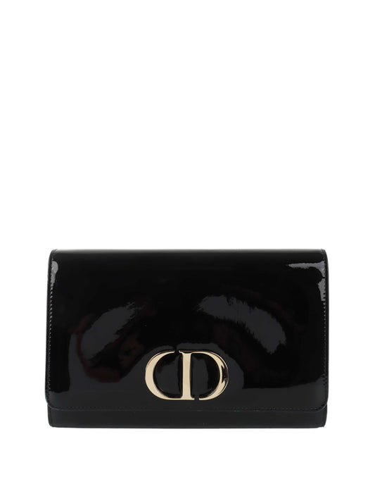 Dior Black Patent Leather 30 Montaigne Chain Clutch