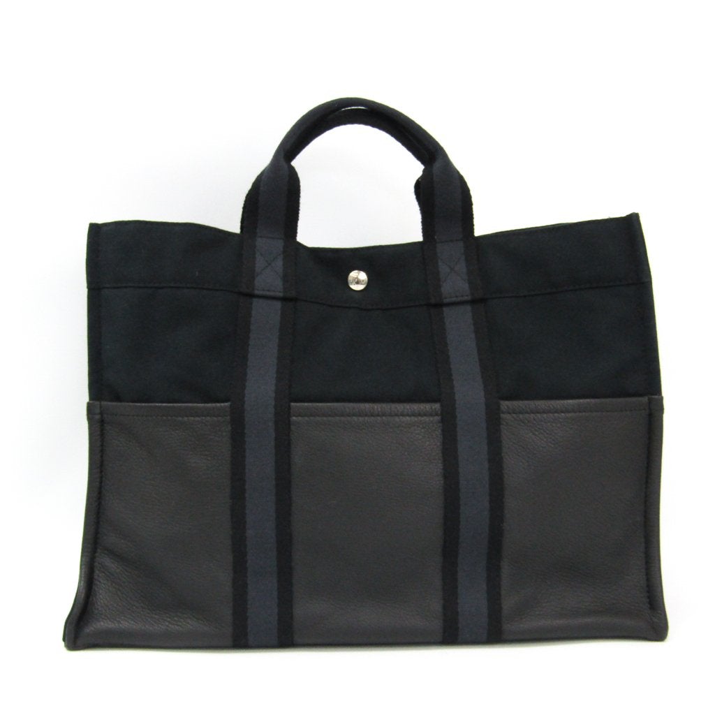 Luxury Hermes Black Canvas Gray Leather Fourre Tout Mm Tote