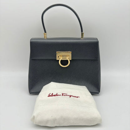 Salvatore Ferragamo Gancini Leather 2Way Hand Bag Black