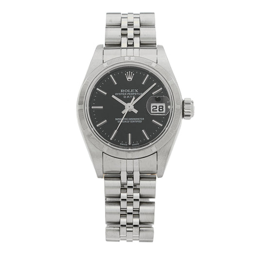 Stainless Steel 26mm Oyster Perpetual Date Watch Black 79190