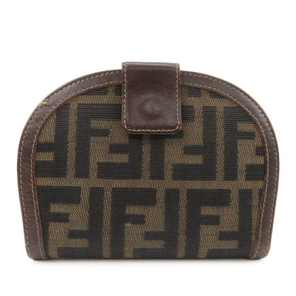 FENDI Zucca Canvas Leather Compact Wallet Black Brown 01223