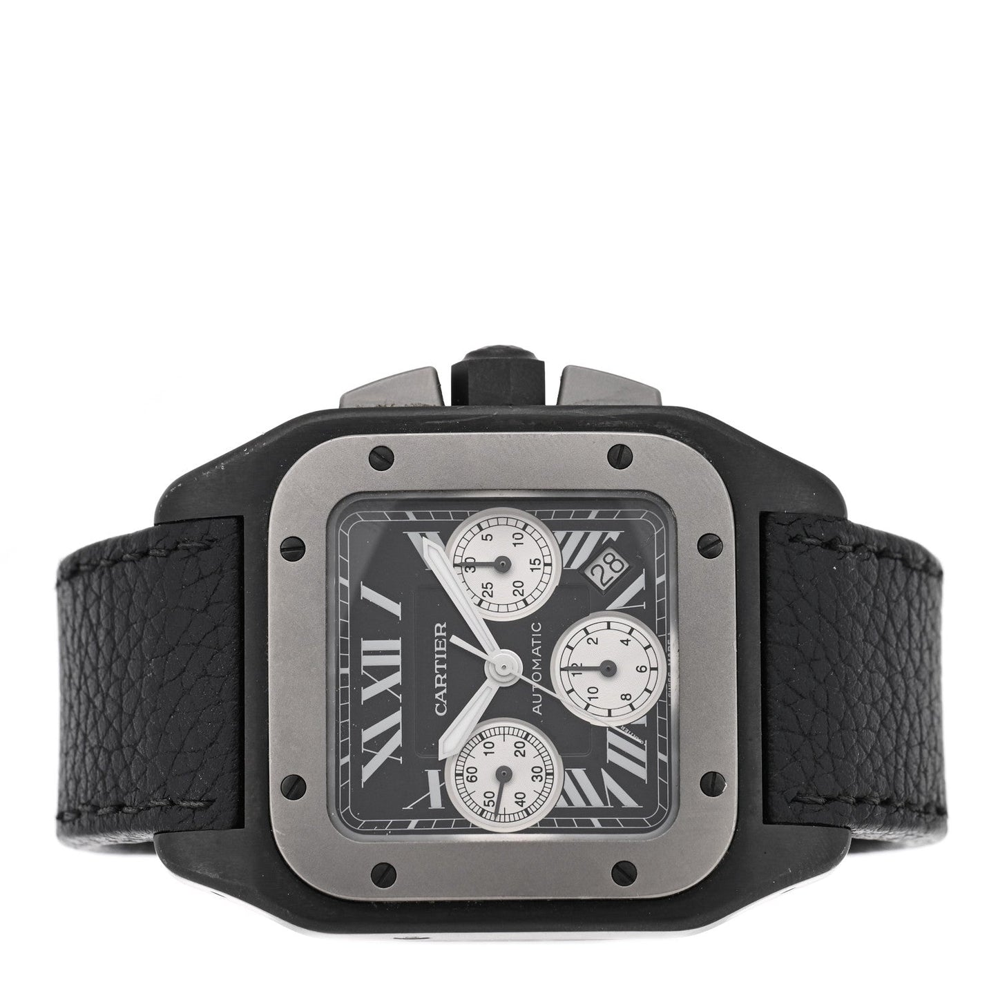ADLC Titanium Calfskin 41mm Santos 100 Chronograph Automatic Watch Black
