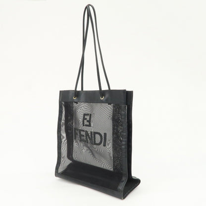 FENDI Mesh Leather Tote Bag Shoulder Bag Black Gold Hardware 259647
