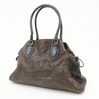 FENDI Etnico Leather Tote Bag Shoulder Bag Hand Bag Brown 8BN162