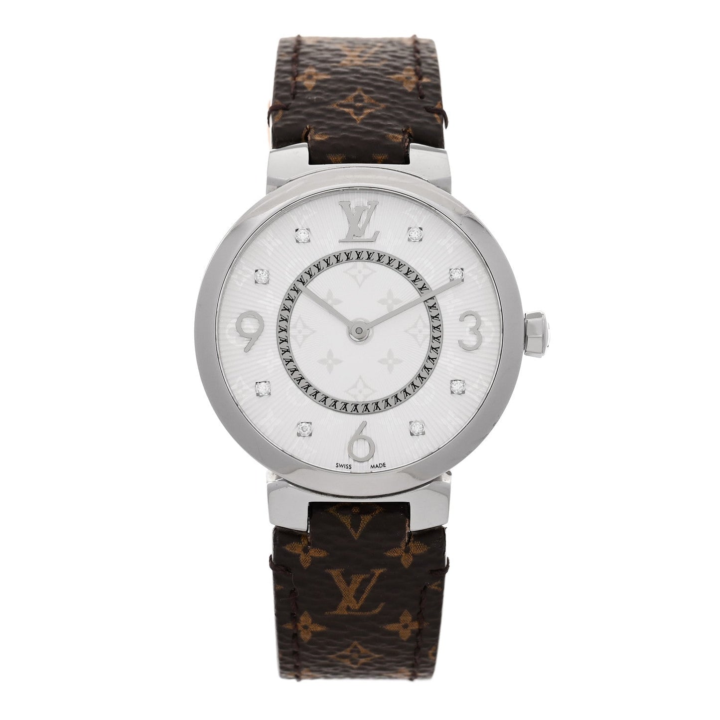 Stainless Steel Monogram Diamond 33mm Tambour Slim Quartz Watch