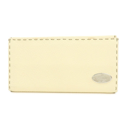FENDI Selleria Calf Leather Long Wallet Ivory 8M0144