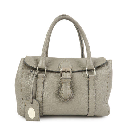 FENDI Seleria Mini Linda Leather Hand Shoulder Bag Greige 8BR486