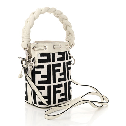 Fendi Canvas Nappa F is FF Embroidered Mini Mon Tresor Bucket Bag White Black