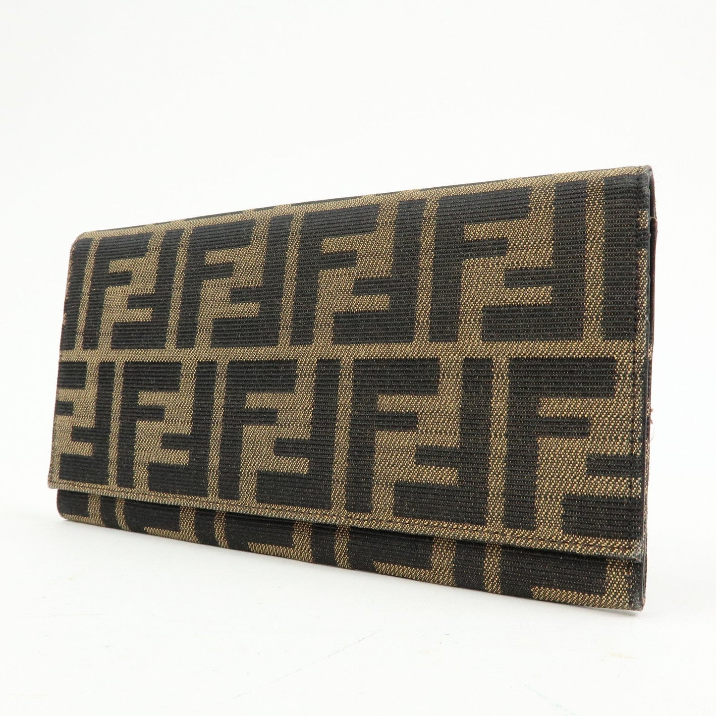 FENDI Zucca Canvas Bi-fold Long Wallet Black Brown 8M0009