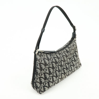 Christian Dior Trotter Jacquard Leather Shoulder Bag Black