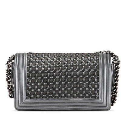 Chanel Boy Chanel 25 Chain Shoulder Bag Khaki Silver Leather Chanel