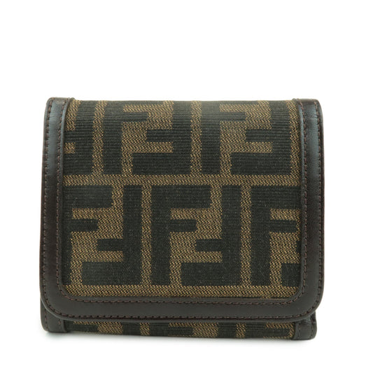 FENDI Zucca Leather Canvas Tri-fold Wallet Black Brown 30794