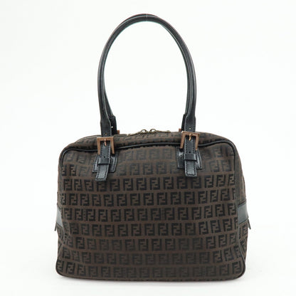 FENDI Zucchino Canvas Leather Hand Bag Boston Bag Brown 8BN005