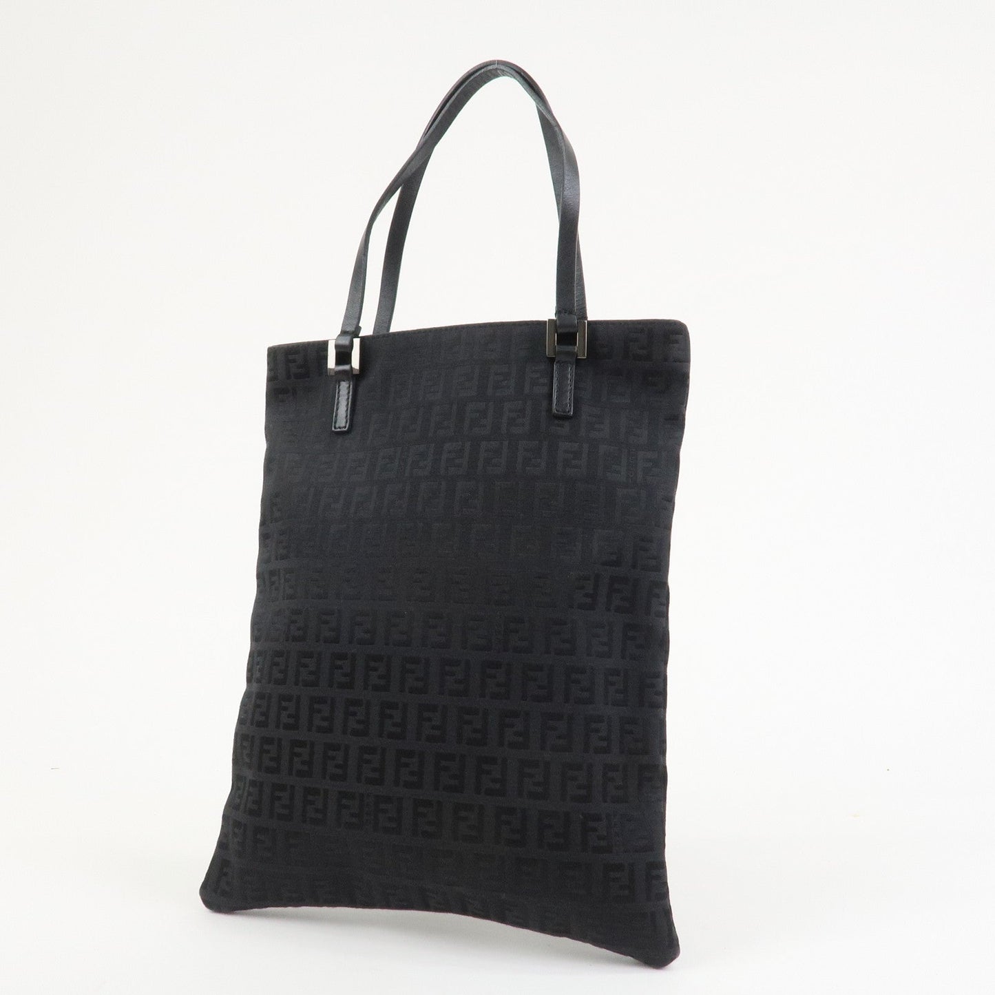 FENDI Zucchino Canvas Leather Tote Bag Hand Bag Black 8BH050