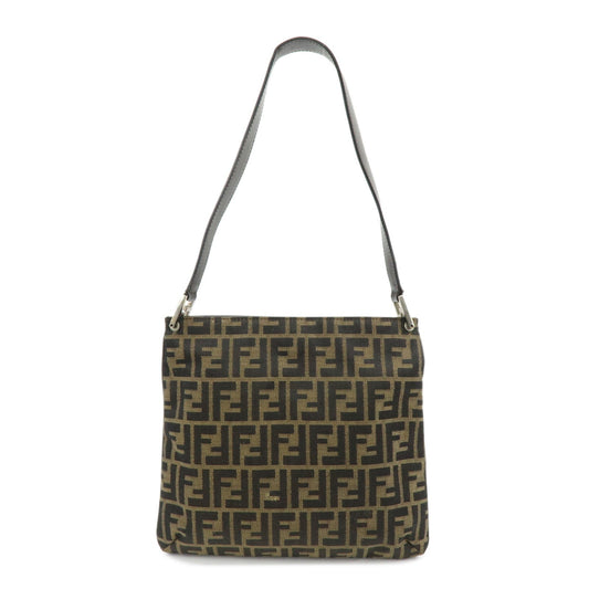 FENDI Zucca Canvas Leather Shoulder Bag Brown Black 83150820992