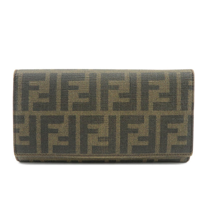 FENDI Zucca Leather Bi-fold Long Wallet Brown Black 8M0000