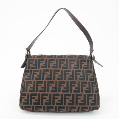 FENDI Mamma Baguette Canvas Leather Shoulder Bag Silver HDW 26325