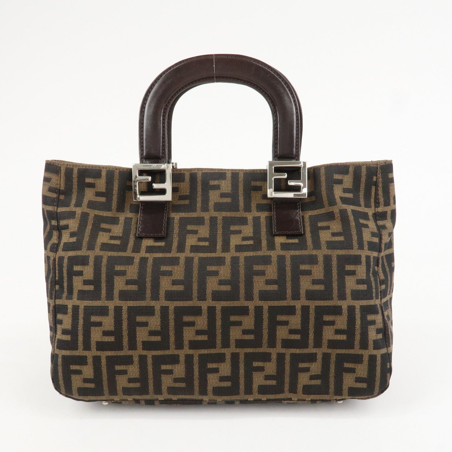 FENDI Zucca Canvas Leather Tote Bag Hand Bag Black Brown 26693