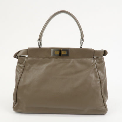 FENDI Leather Peekaboo 2Way Shoulder Bag Hand Bag Brown 8BN226