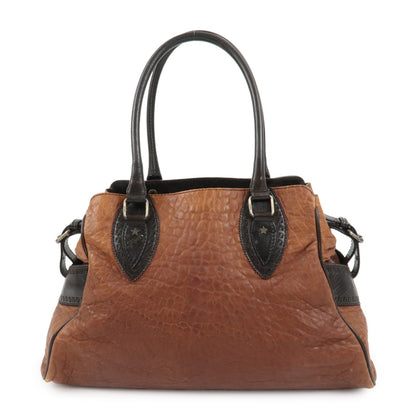 FENDI Etonico Logo Leather Tote Bag Shoulder Brown 8BN162