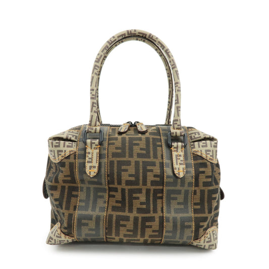 FENDI Zucca Zucchino Canvas PVC Boston Hand Bag Brown 8BL095
