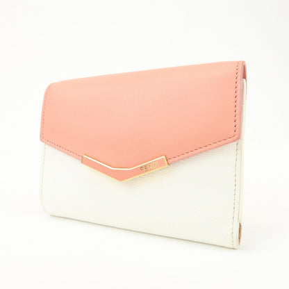 FENDI Leather Bicolor Bi-fold Compact Wallet White LightPink 8M0352