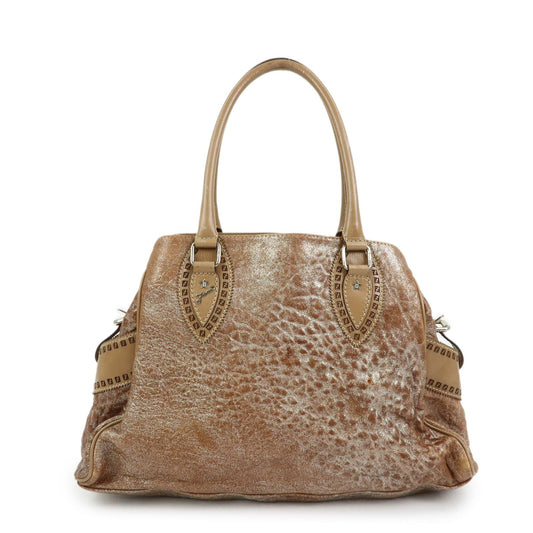 FENDI Ethnico Leather Tote Bag Shoulder Bag Camel 8BN162