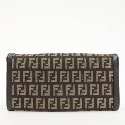 FENDI Zucchino Canvas Leather Bi-Fold Long Wallet Dark Brown 8M0021