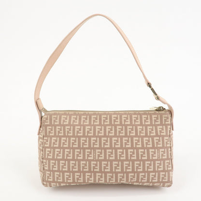FENDI Zucchino Canvas Leather Shoulder Hand Bag Pink Beige 8BR444