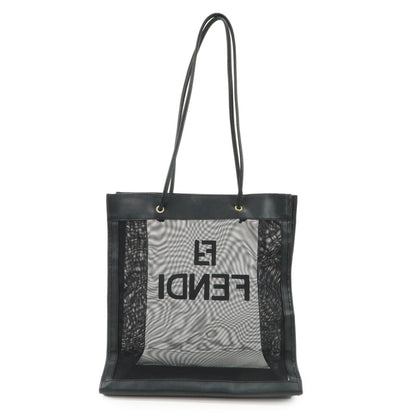 FENDI Mesh Leather Tote Bag Shoulder Bag Black Gold Hardware 259647