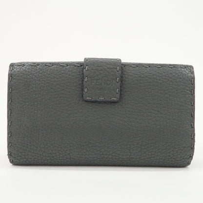FENDI Selleria Leather Peekaboo Bi-Fold Long Wallet Gray 8M0308