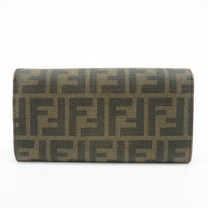FENDI Zucca Leather Bi-fold Long Wallet Brown Black 8M0000
