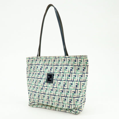 FENDI Zucca Nylon Leather Tote Bag Shoulder Bag Navy Green