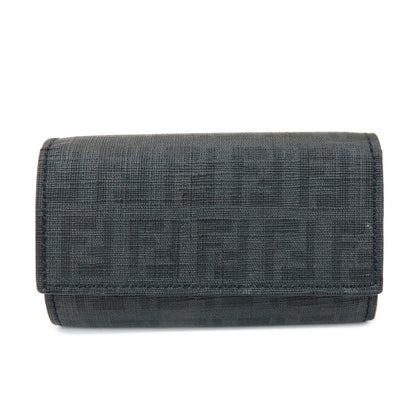 FENDI Zucca PVC Canvas 6 Rings Key Case Key Holder Black 8AP079