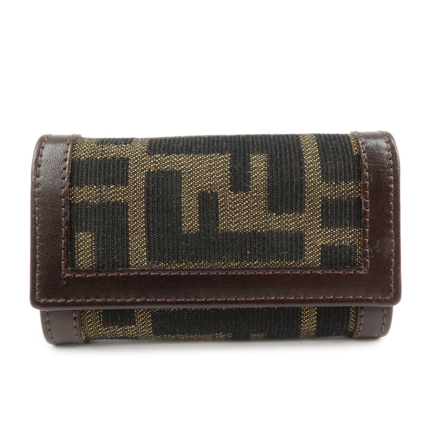 FENDI Zucca Canvas Leather 6 Ring Key Case Key Holder Brown 10163
