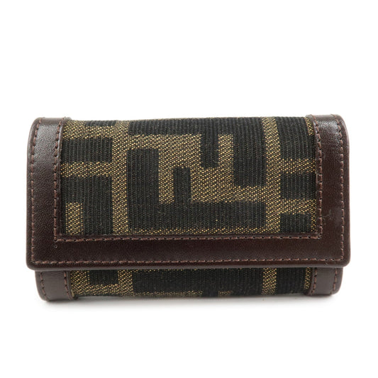 FENDI Zucca Canvas Leather 6 Ring Key Case Key Holder Brown 10163