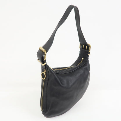 FENDI Logo Leather Shoulder Bag Hand Bag Black 8BR228
