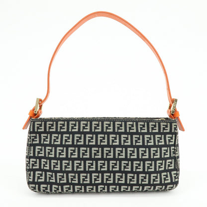 FENDI Zucchino Canvas Leather Shoulder Bag Black Orange 8BR042