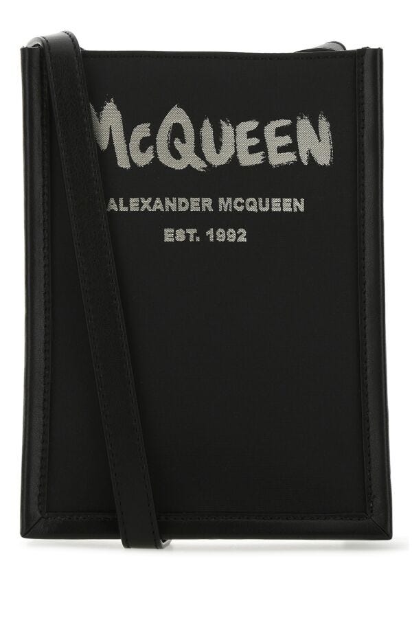 Alexander Mcqueen Man Black Fabric Mini Edge Crossbody Bag