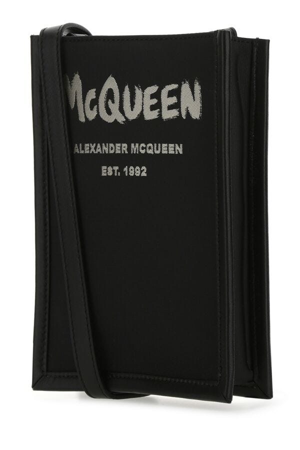Alexander Mcqueen Man Black Fabric Mini Edge Crossbody Bag