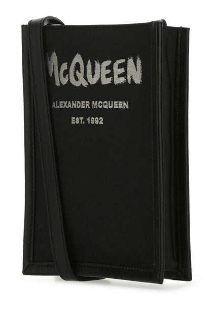 Alexander Mcqueen Man Black Fabric Mini Edge Crossbody Bag