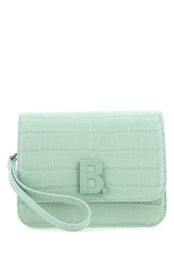 Balenciaga Woman Sea Green Leather Small B Crossbody Bag
